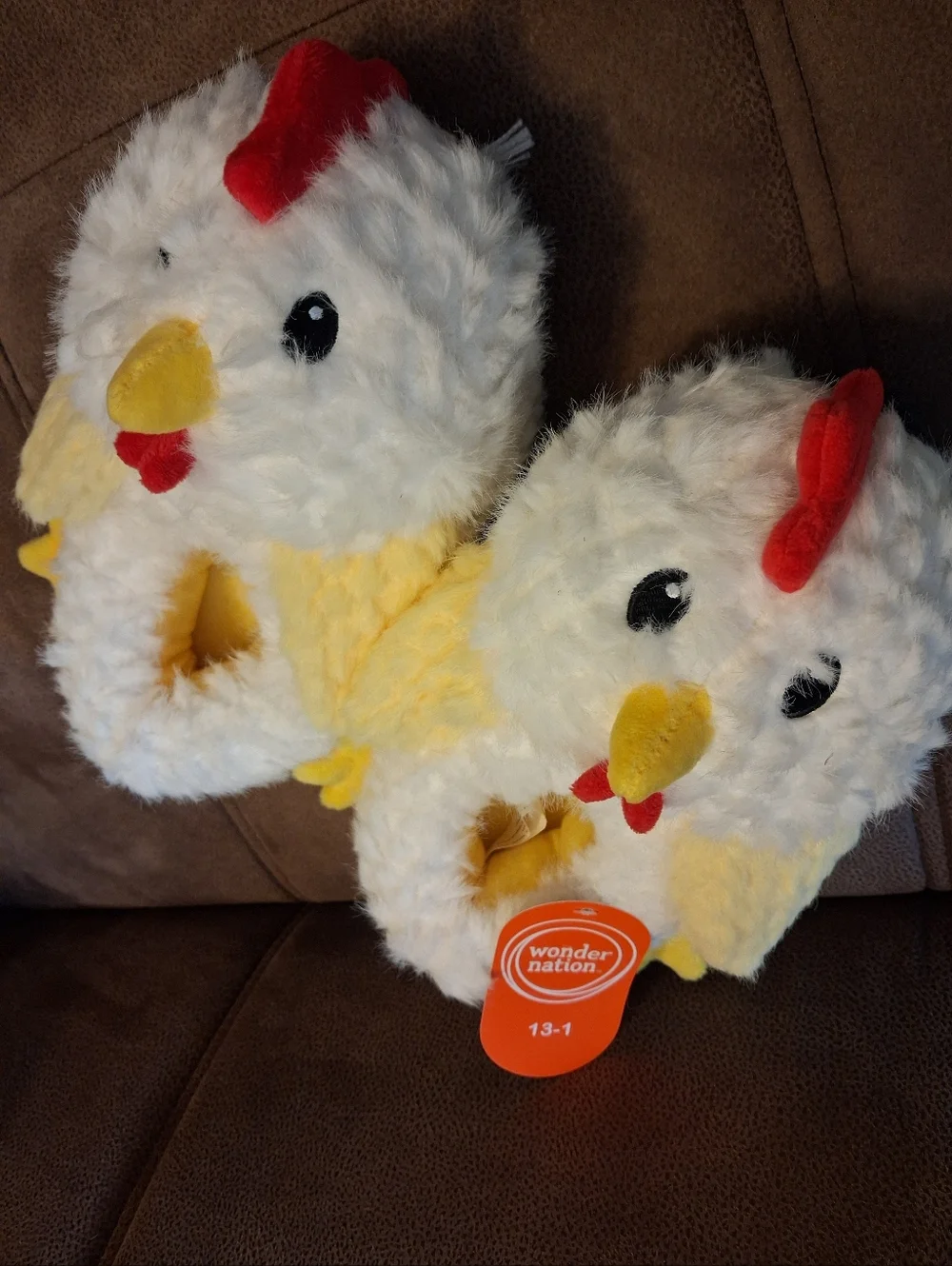 Wonder Nation Kids' Plush Chicken Slippers - White & Yellow Size 13-1